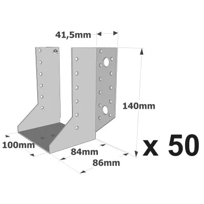 Balkenschuhe mit außenliegenden Schenkeln, SAE CLASSIC-Serie (Dicke 2 mm, Tiefe 84 mm) - Réf. SAE380/100/2_50