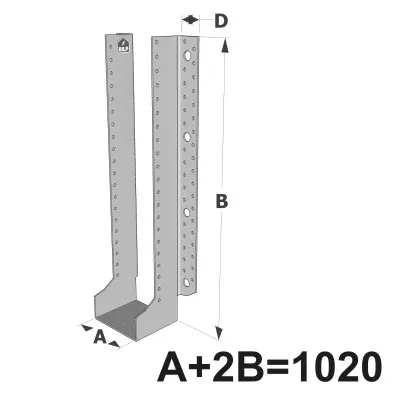 Große Balkenschuhe mit außenliegenden Schenkeln, ECONOMIC GLE-Sortiment (Größe 1020mm, Dicke 2.5mm, Tiefe 90mm) - Réf. GLE1020/2.5X-AL