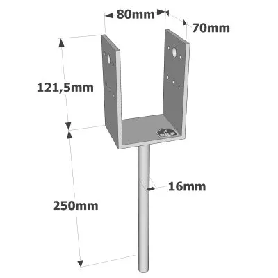 U-Pfostenträger zum Einbetonieren - Réf. PPD80/70G