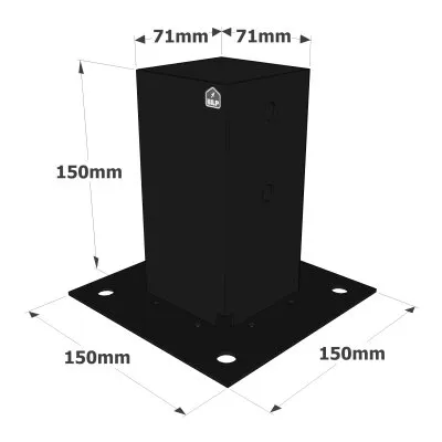 Quadratischer Gartenpfostenfuß - Ausführung SCHWARZ - Réf. PPJBT70PB