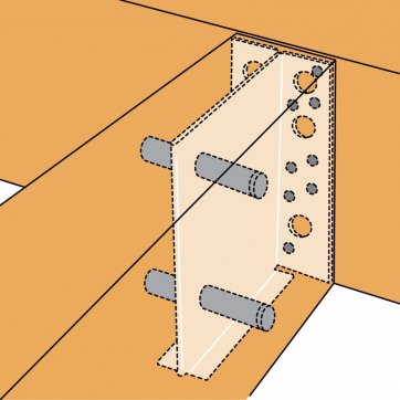 Befestigung des Pfostenträgers durch Einbetonieren Die horizontale Fußplatte darf höchstens 50 mm von der Bodenplatte entfernt sein.
